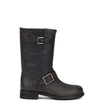 Biker boots in leather with crackled effect and buckles