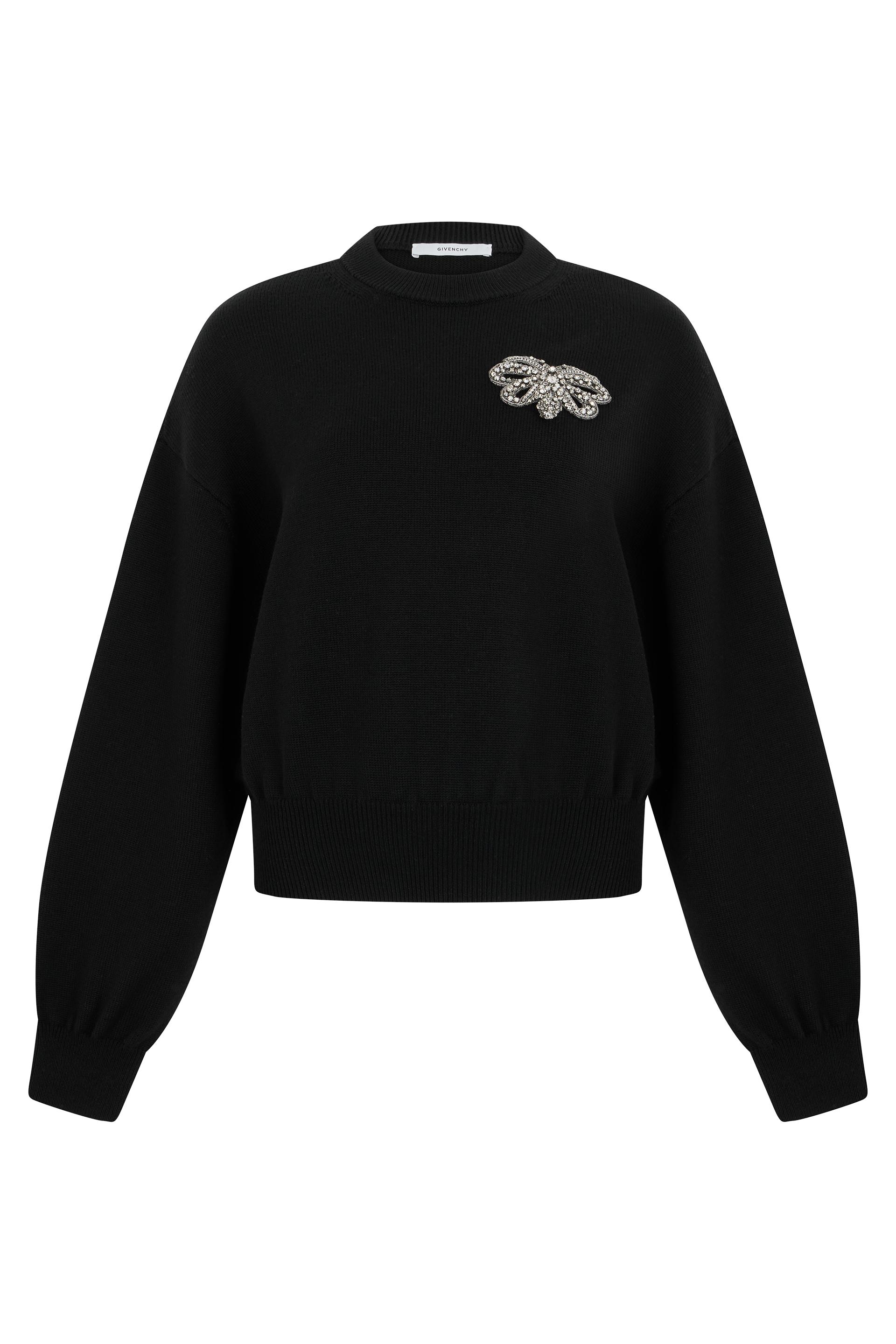 Wool and cotton pullover with embroidered bow