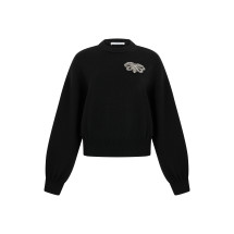 Wool and cotton pullover with embroidered bow
