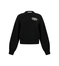 Wool and cotton pullover with embroidered bow