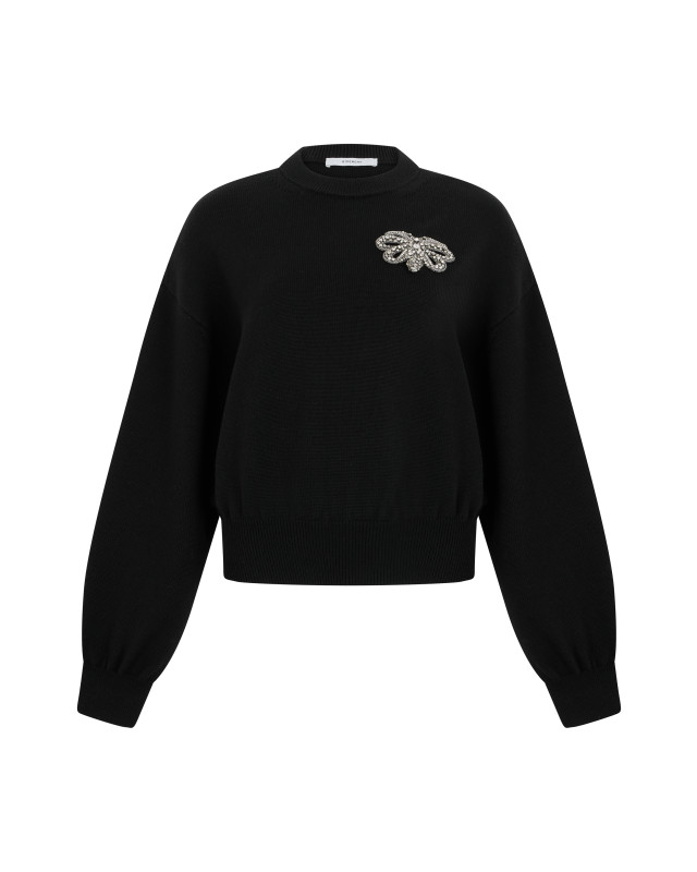Wool and cotton pullover with embroidered bow