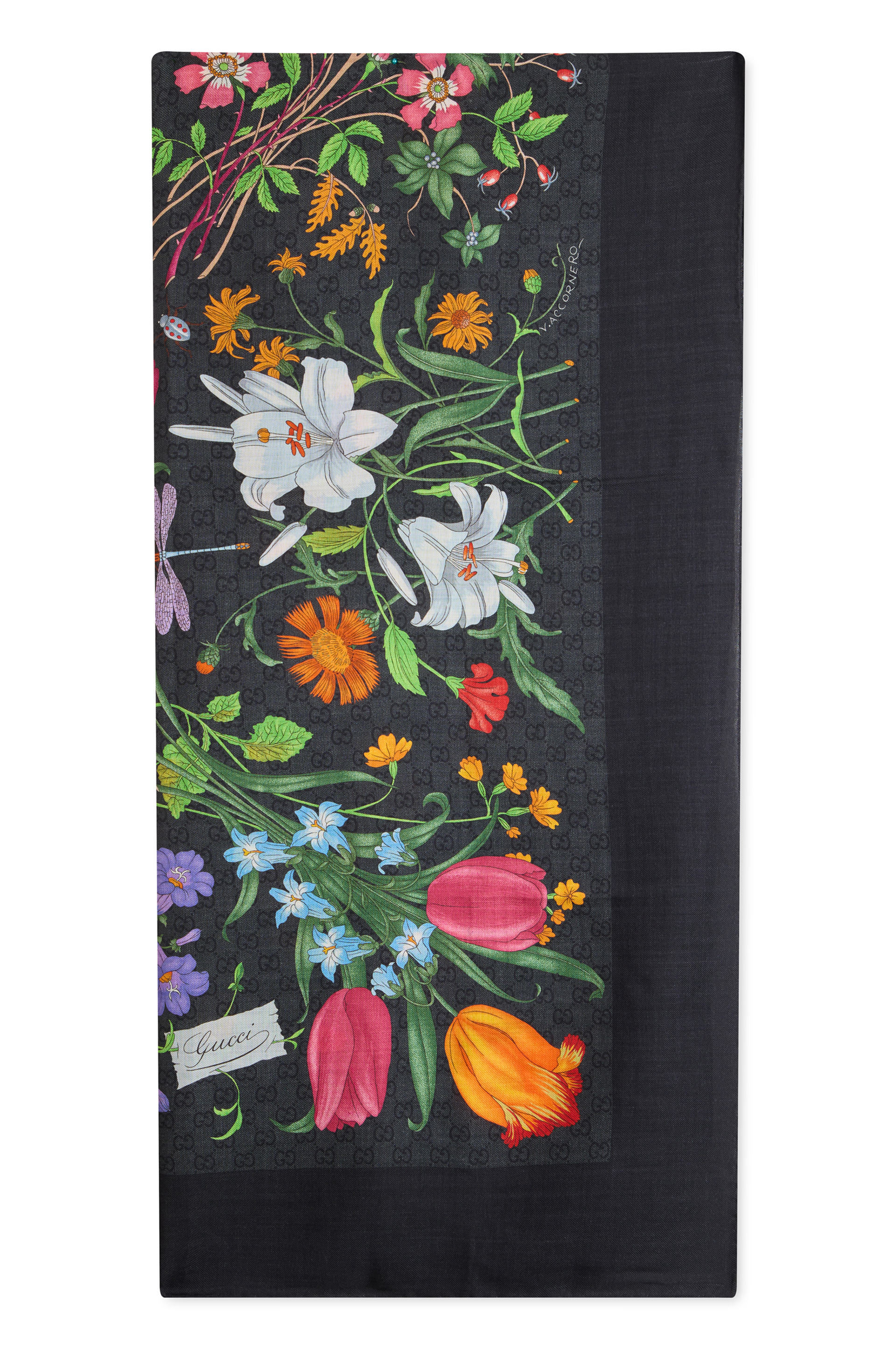 Printed scarf in silk and wool