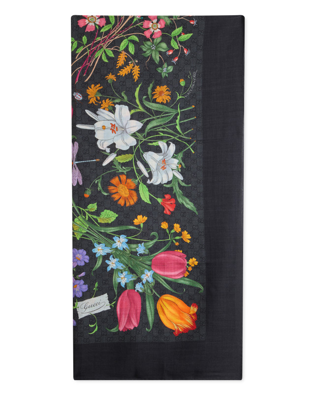 Printed scarf in silk and wool