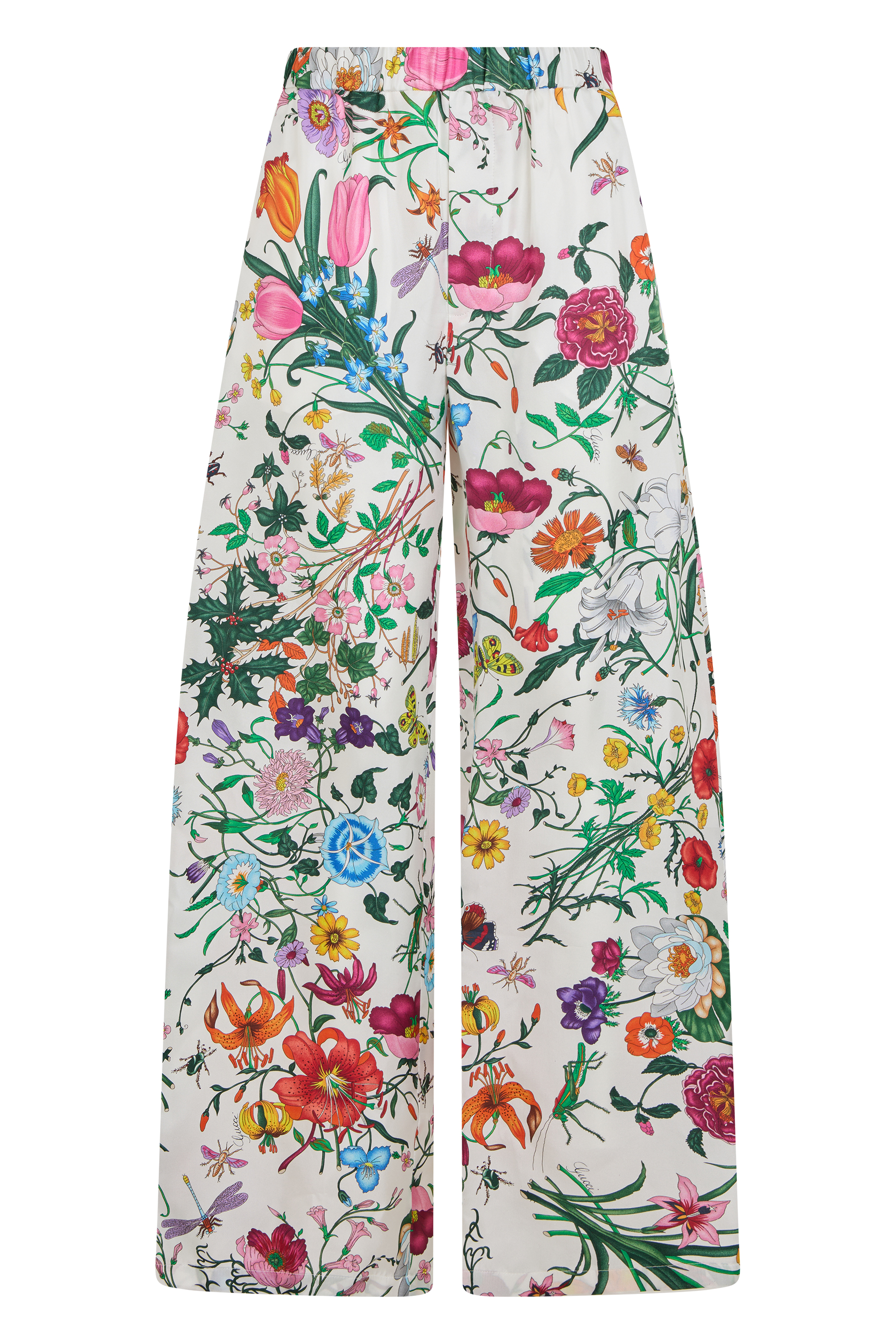 Floral wide-leg pants in silk