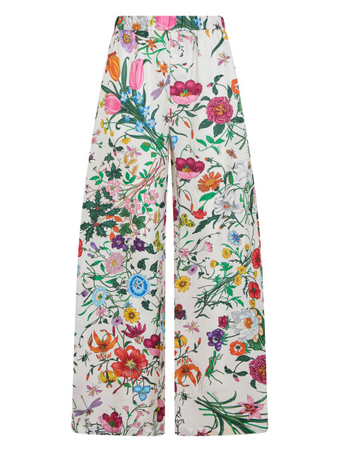 Floral wide-leg pants in silk