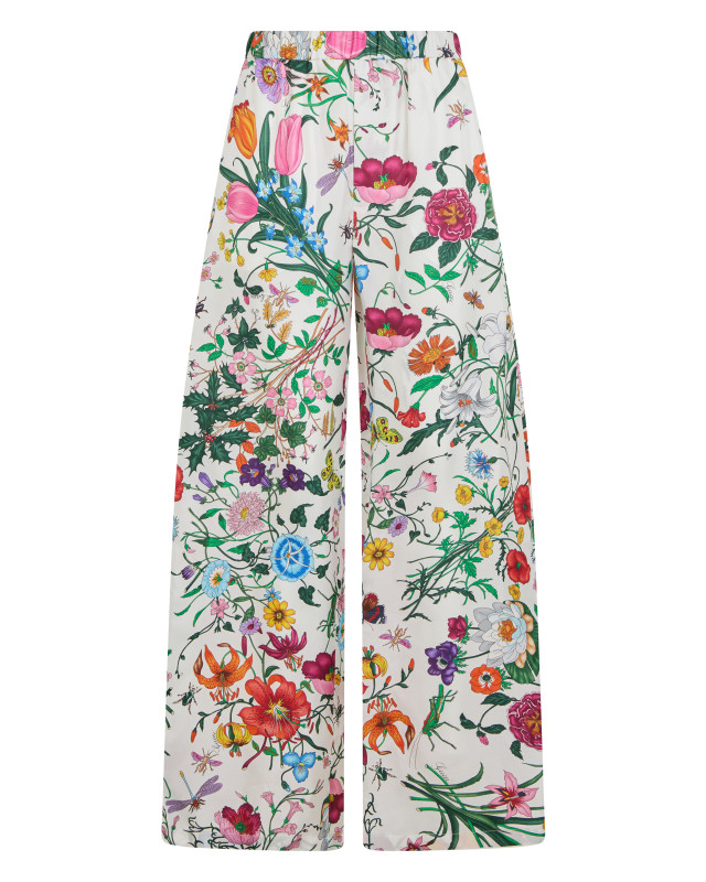 Floral wide-leg pants in silk