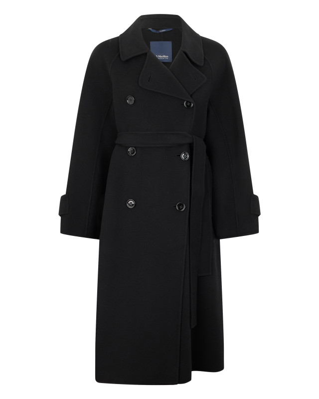 Long black coat with belt