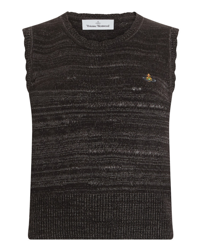 Sleeveless knit sweater with embroidered logo