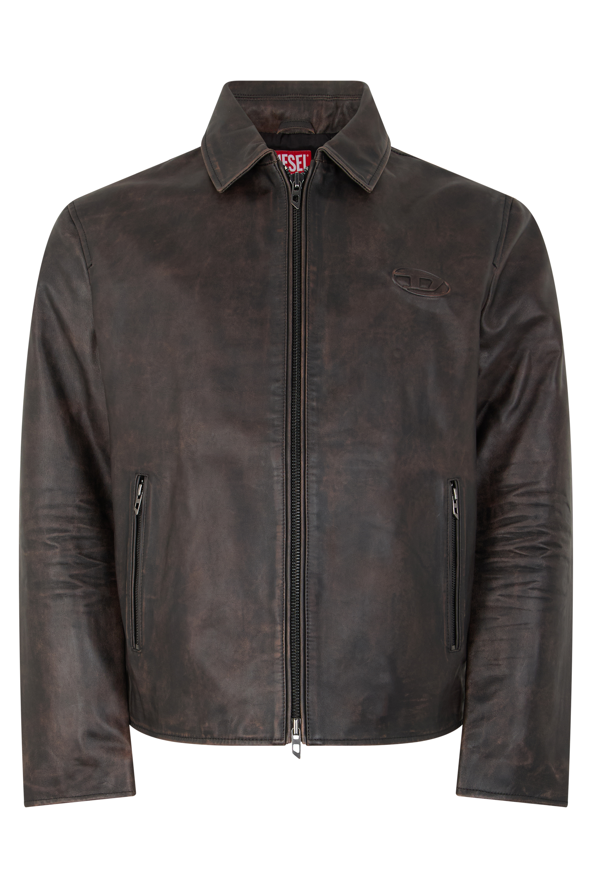 Leather jacket with zipper