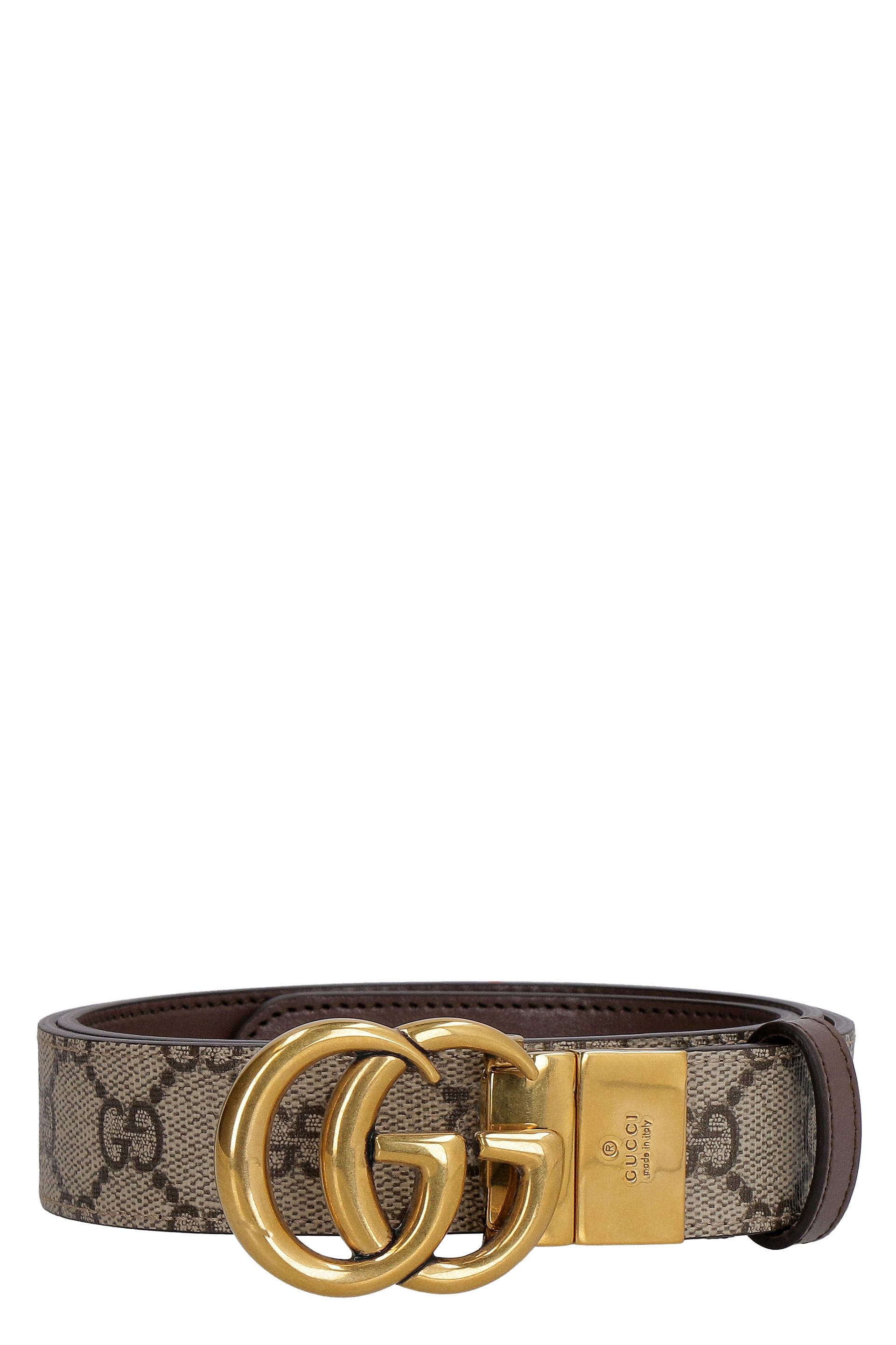 Leather and GG supreme fabric reversible belt