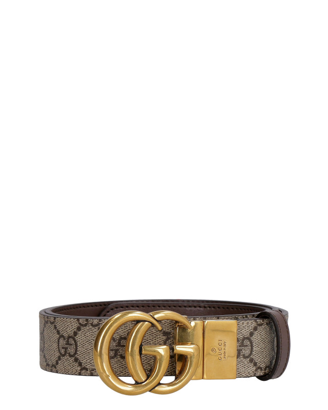 Leather and GG supreme fabric reversible belt