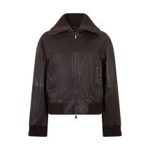 Leather jacket with knit inserts