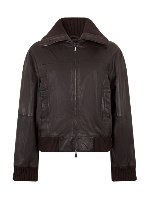 Leather jacket with knit inserts