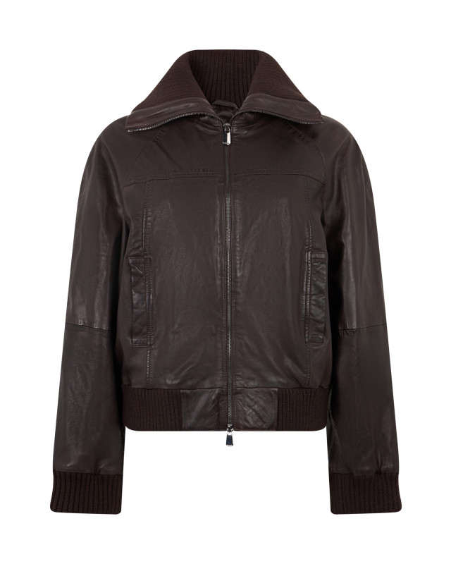 Leather jacket with knit inserts