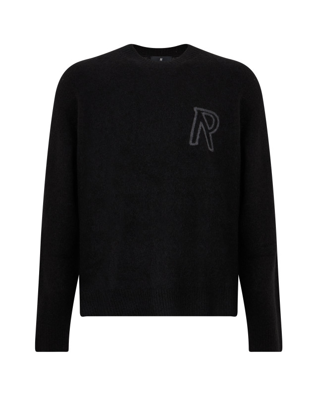 Crew neck sweater in alpaca wool with logo