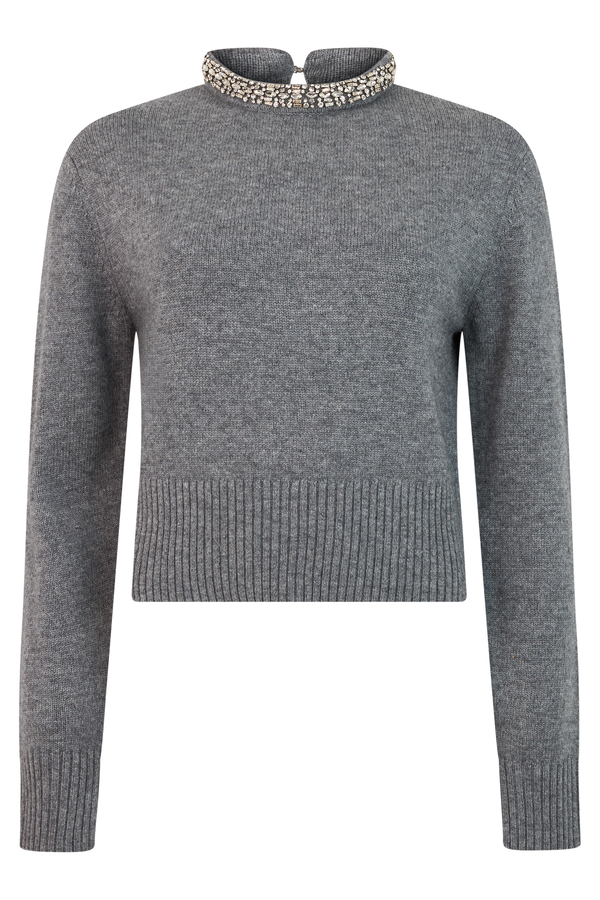Sweater with collar with rhinestones