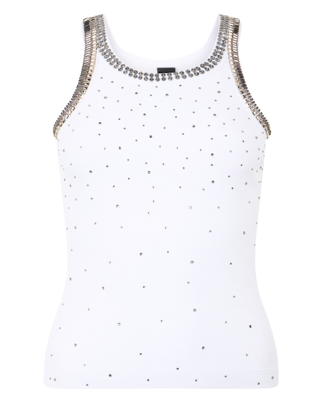 Tank top in jersey with studs and rhinestones