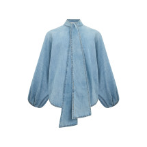 Denim shirt with bow