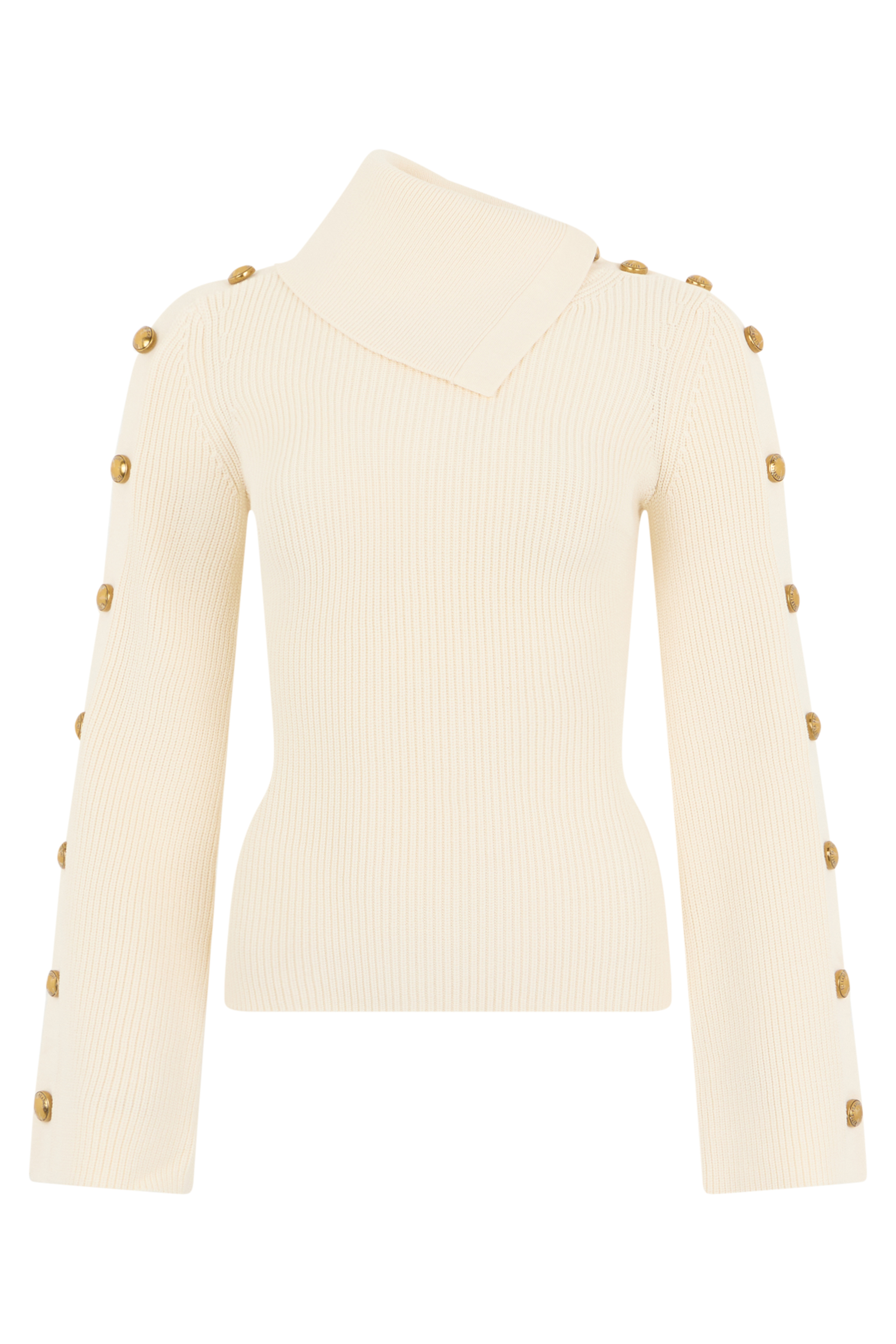 Sweater with asymmetrical collar and buttons