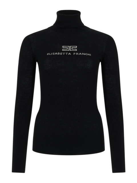 High neck sweater with logo