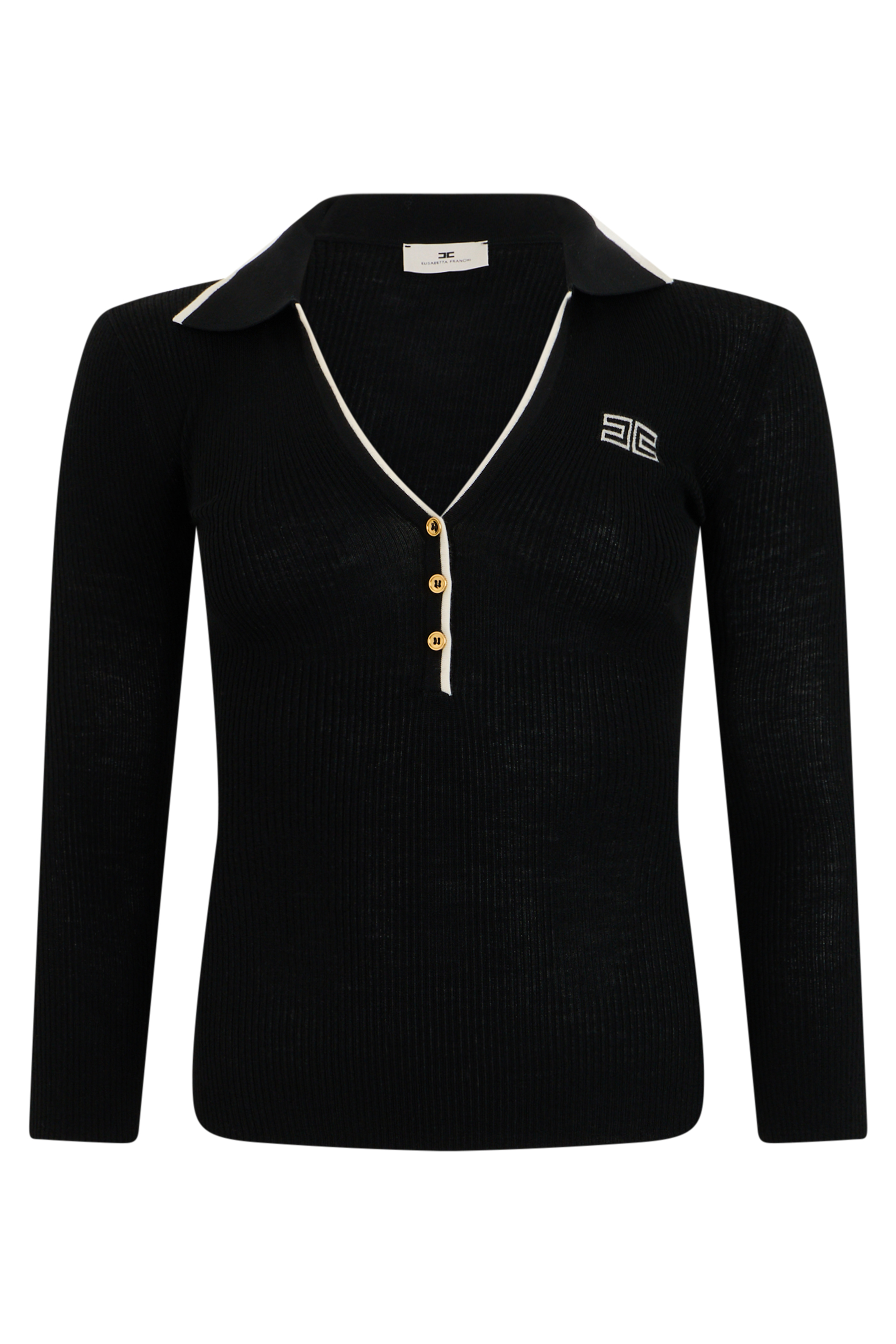 Wool sweater with polo collar