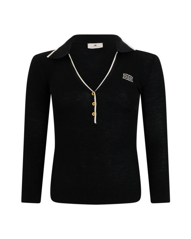 Wool sweater with polo collar