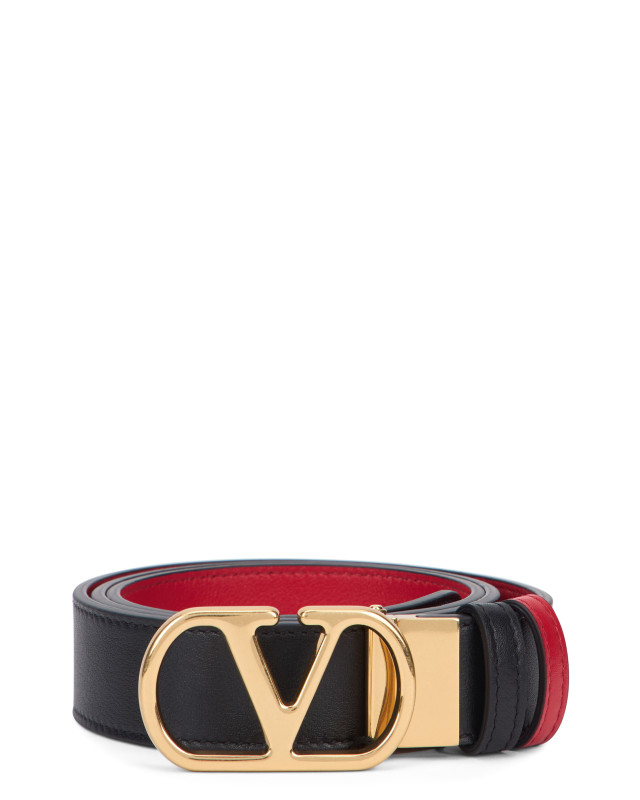 VLogo Signature Reversible Belt in glossy leather