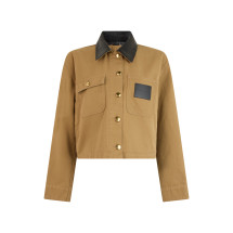 Short beige jacket with dark elegant collar