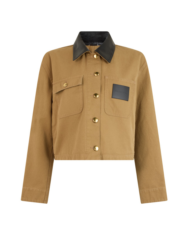 Short beige jacket with dark elegant collar