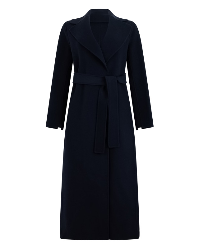 Long coat with adjustable belt