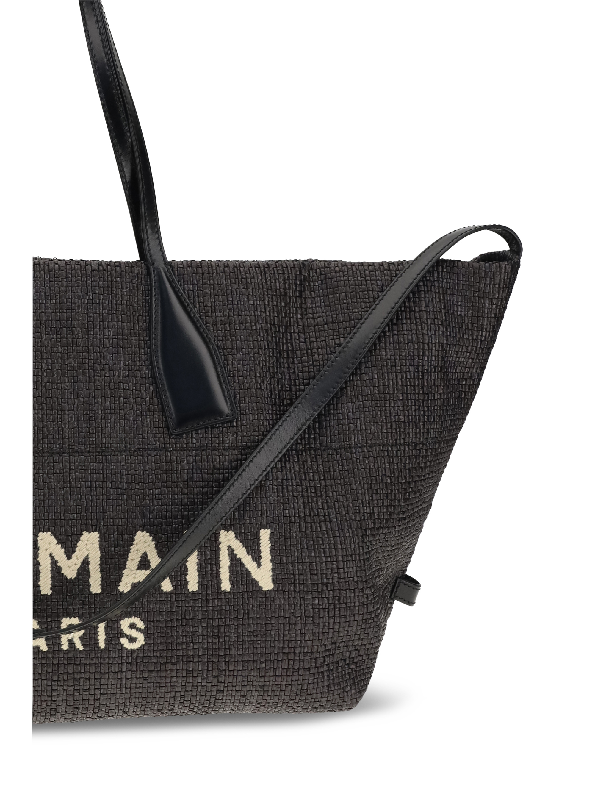 Track Shoulder Bag in leather and raffia