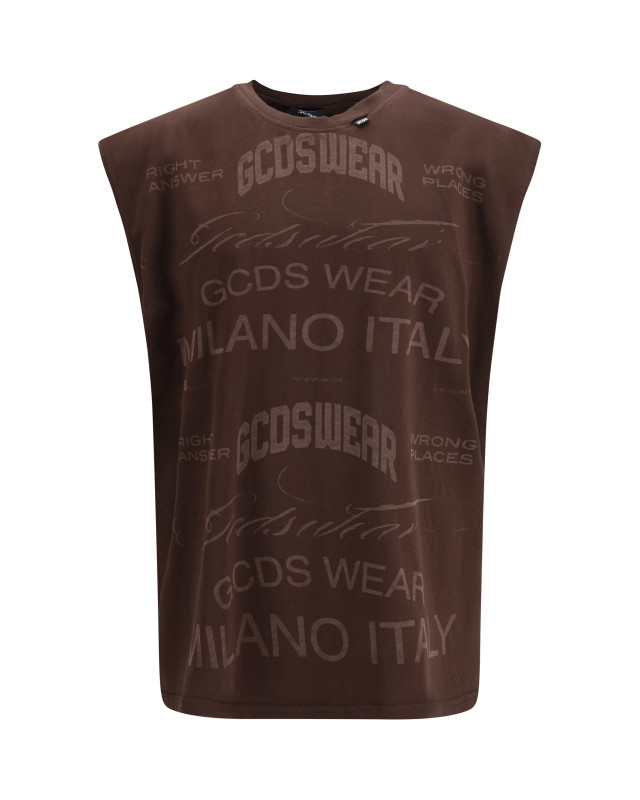 History Sleeveless T-Shirt in cotton with all-over “History” print