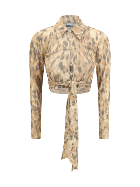 Printed marl mesh tie Blouse