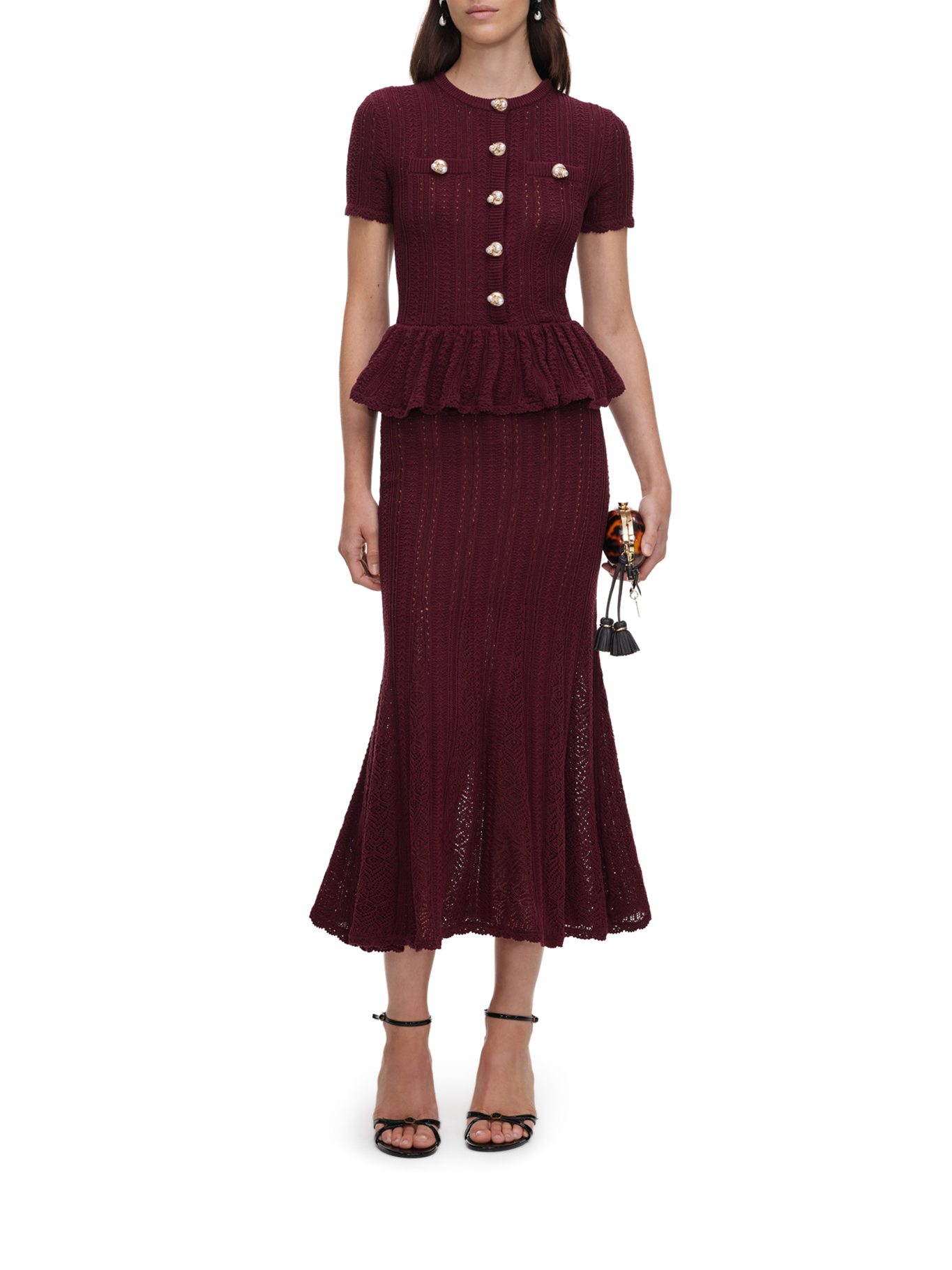 [Self-portrait] Short sleeve dress FW26 AW26100MCBUBURGUNDY