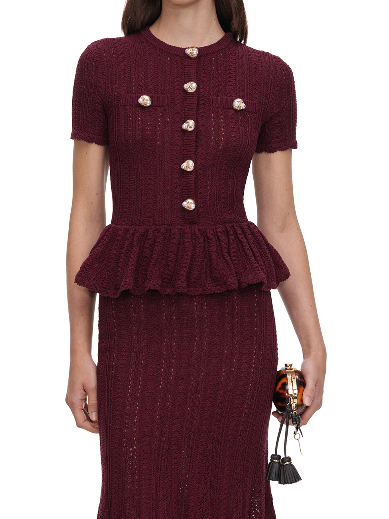 [Self-portrait] Short sleeve dress FW26 AW26100MCBUBURGUNDY