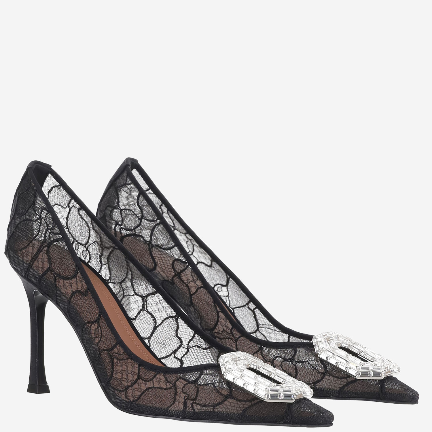 [Amina Muaddi] Pumps FW26 CAMELIALACEPUMP90BLACK