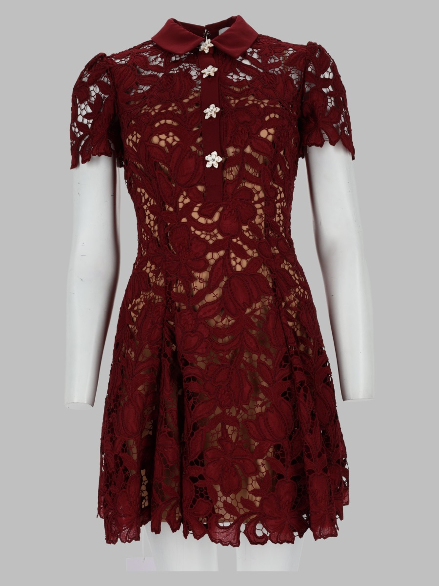 [Self-portrait] Short sleeve dress FW26 PF26-111SA-BU_BURGUNDY