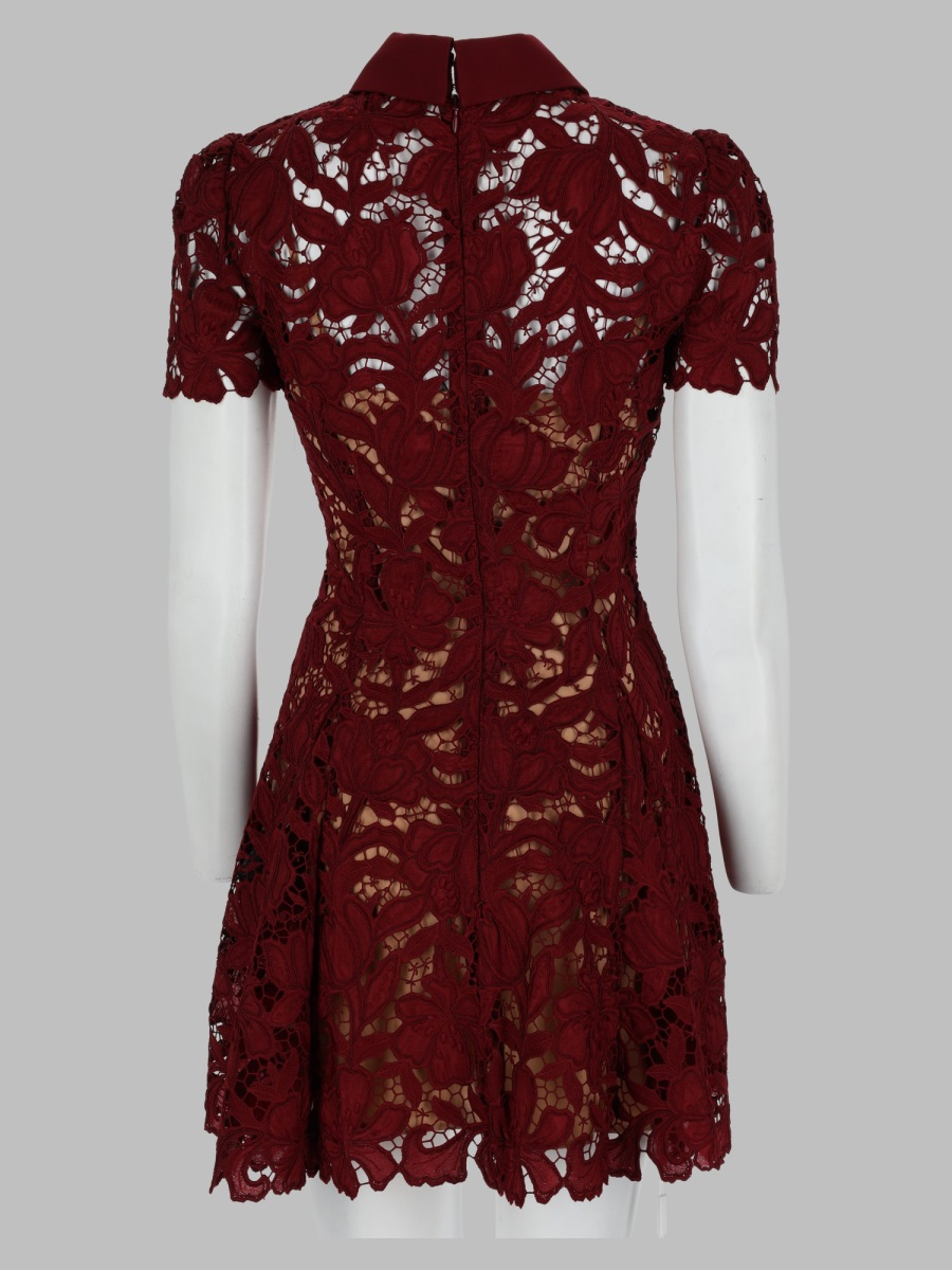[Self-portrait] Short sleeve dress FW26 PF26-111SA-BU_BURGUNDY