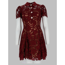 [Self-portrait] Short sleeve dress FW26 PF26-111SA-BU_BURGUNDY