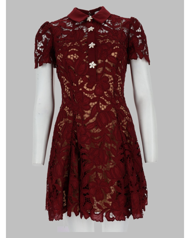 [Self-portrait] Short sleeve dress FW26 PF26-111SA-BU_BURGUNDY