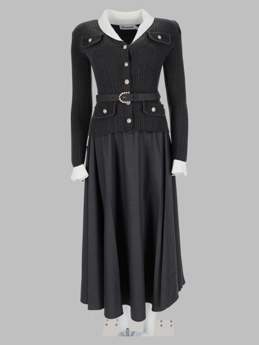 [Self-portrait] Long sleeve dress FW26 PF26-131MA-GR_GREY