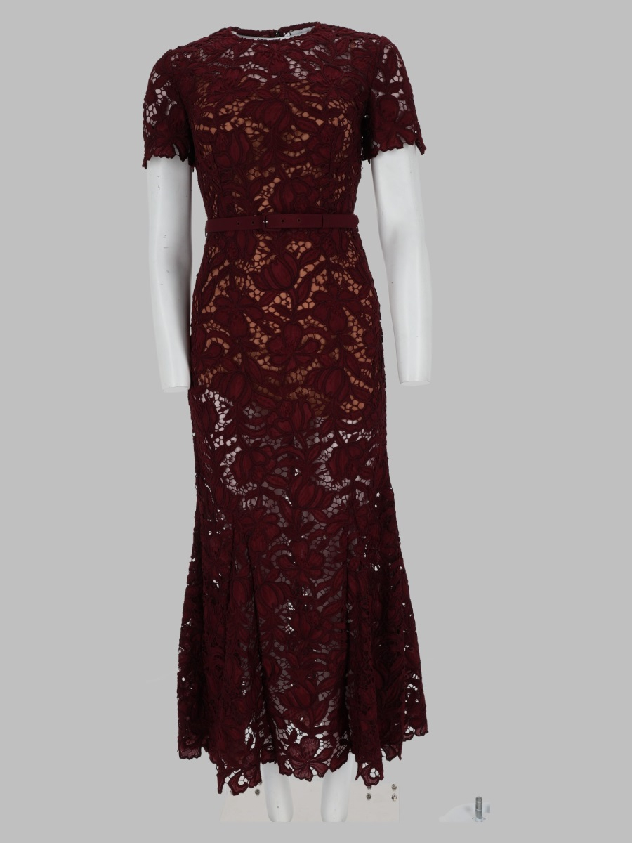 [Self-portrait] Short sleeve dress FW26 PF26-107M-BU_BURGUNDY