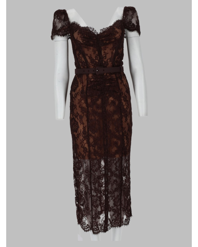 [Self-portrait] Short sleeve dress FW26 PF26-099MA-BR_BROWN