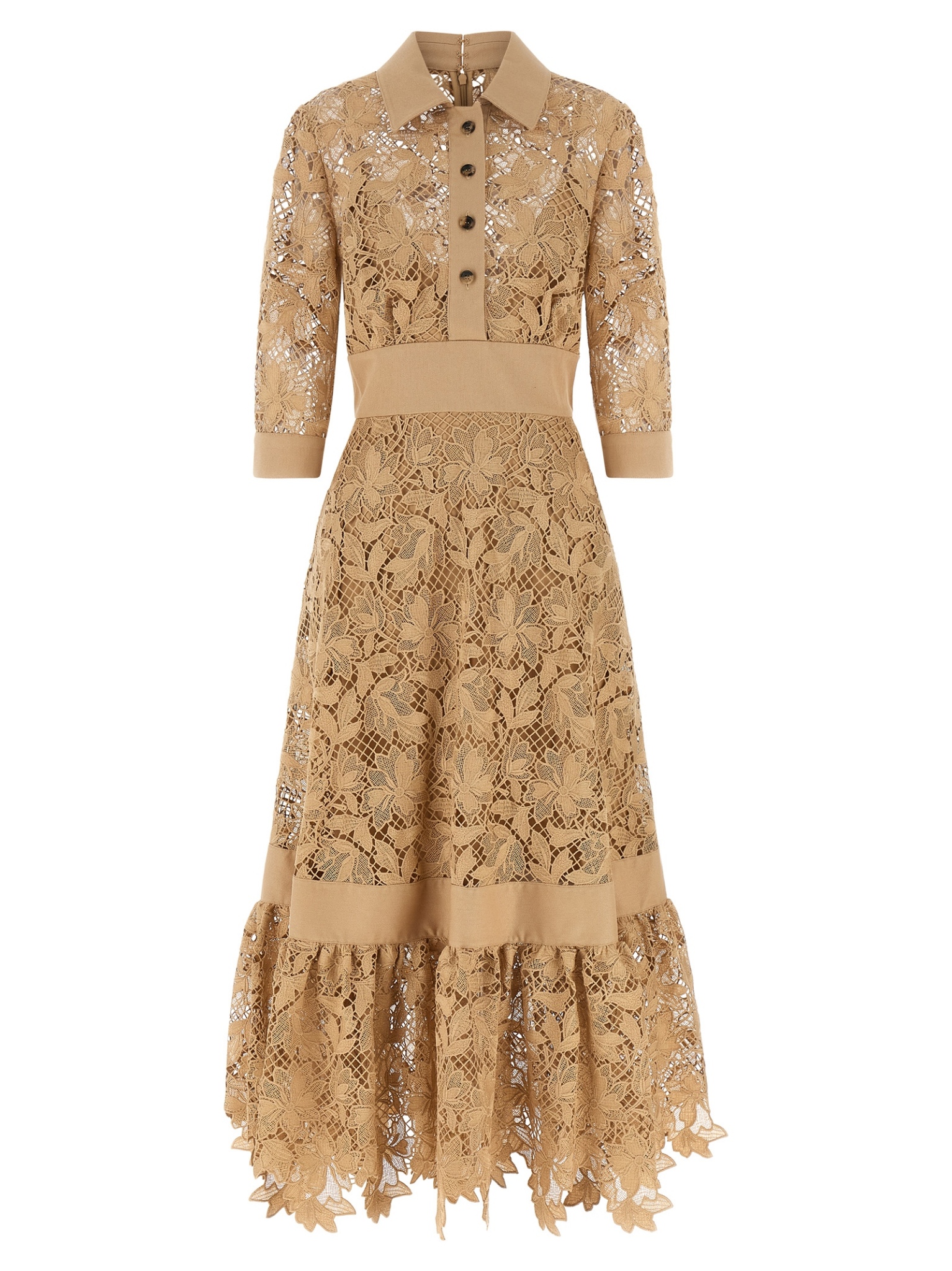 [Elie Saab] Short sleeve dress FW26 D1292NP26POM02BROWNSUGAR