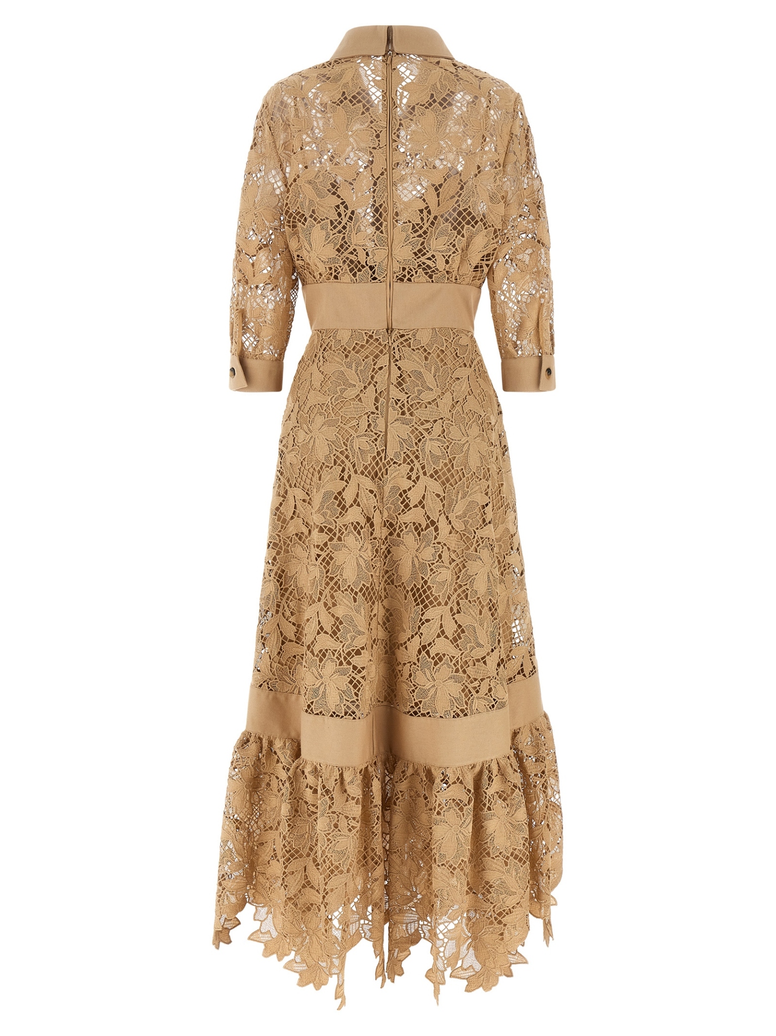 [Elie Saab] Short sleeve dress FW26 D1292NP26POM02BROWNSUGAR