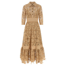 [Elie Saab] Short sleeve dress FW26 D1292NP26POM02BROWNSUGAR