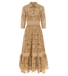 [Elie Saab] Short sleeve dress FW26 D1292NP26POM02BROWNSUGAR