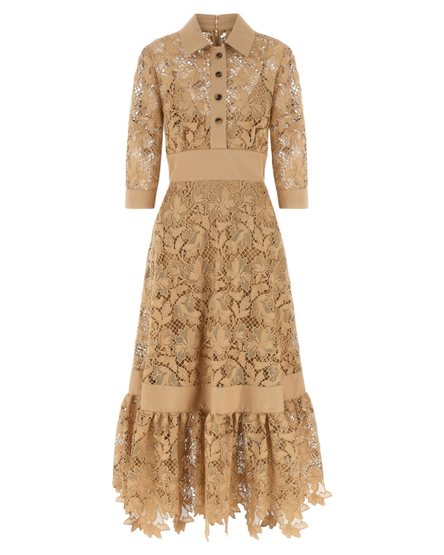 [Elie Saab] Short sleeve dress FW26 D1292NP26POM02BROWNSUGAR