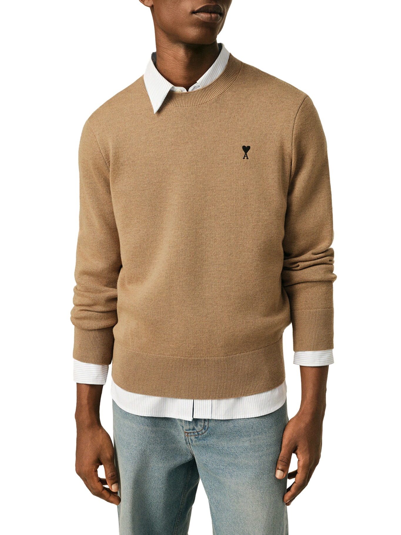 [Ami Paris] Knitwear FW26 HKS826001A335 CAMEL CHINE NOIR