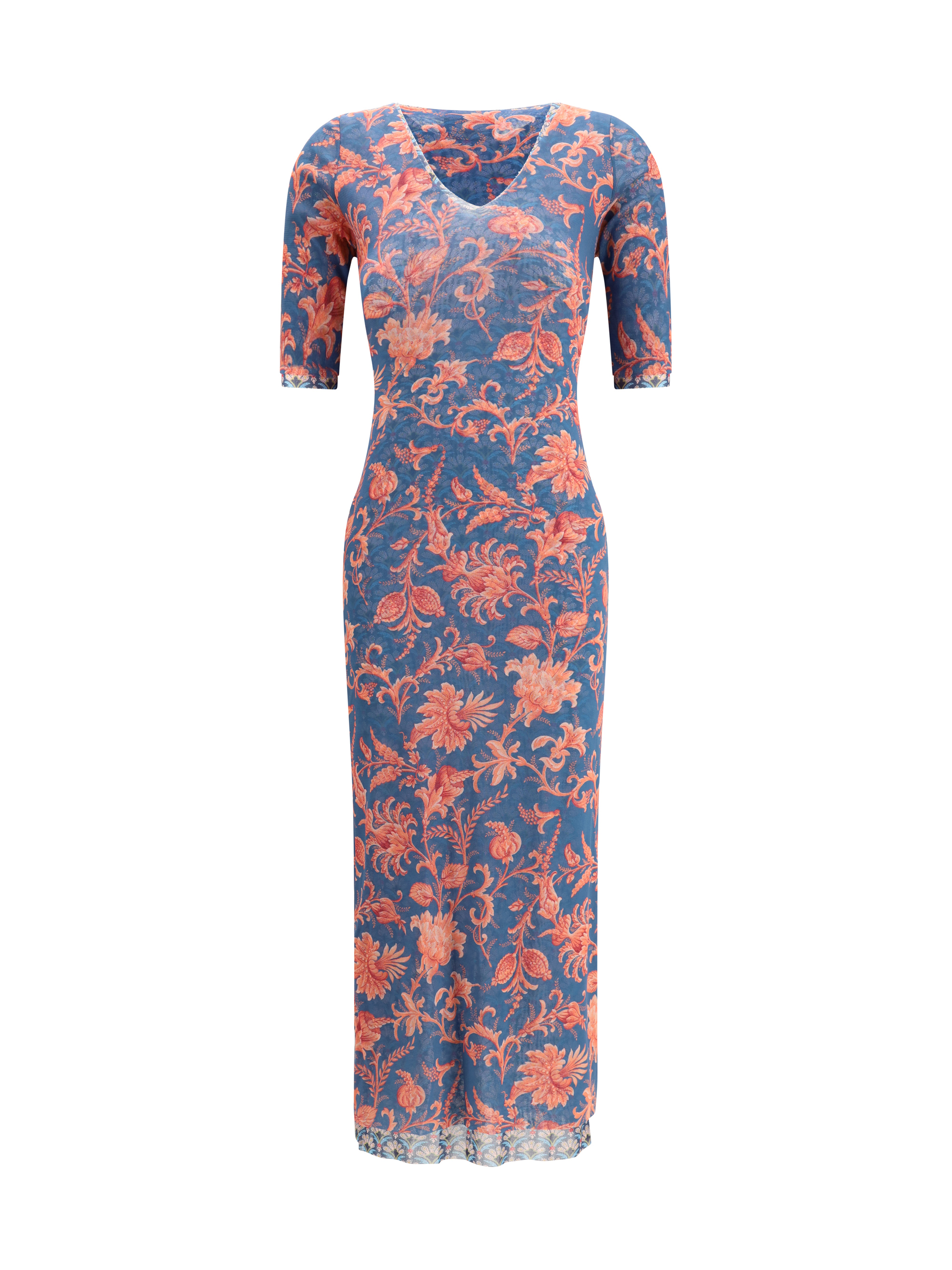 Stretch tulle midi Dress with floral motif